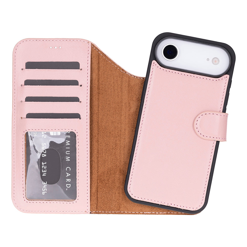 iPhone 17 Air Magic Wallet Echtleder Geldbörsenhülle (Rot, Schwarz, Tan, Rosa, Grau, Blau, Braun,)