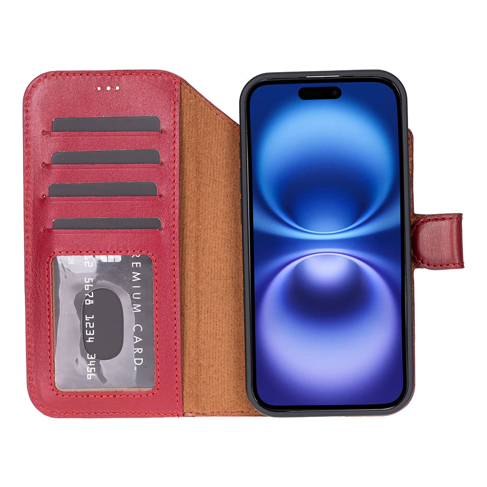 iPhone 17 Air Magic Wallet Echtleder Geldbörsenhülle (Rot, Schwarz, Tan, Rosa, Grau, Blau, Braun,)