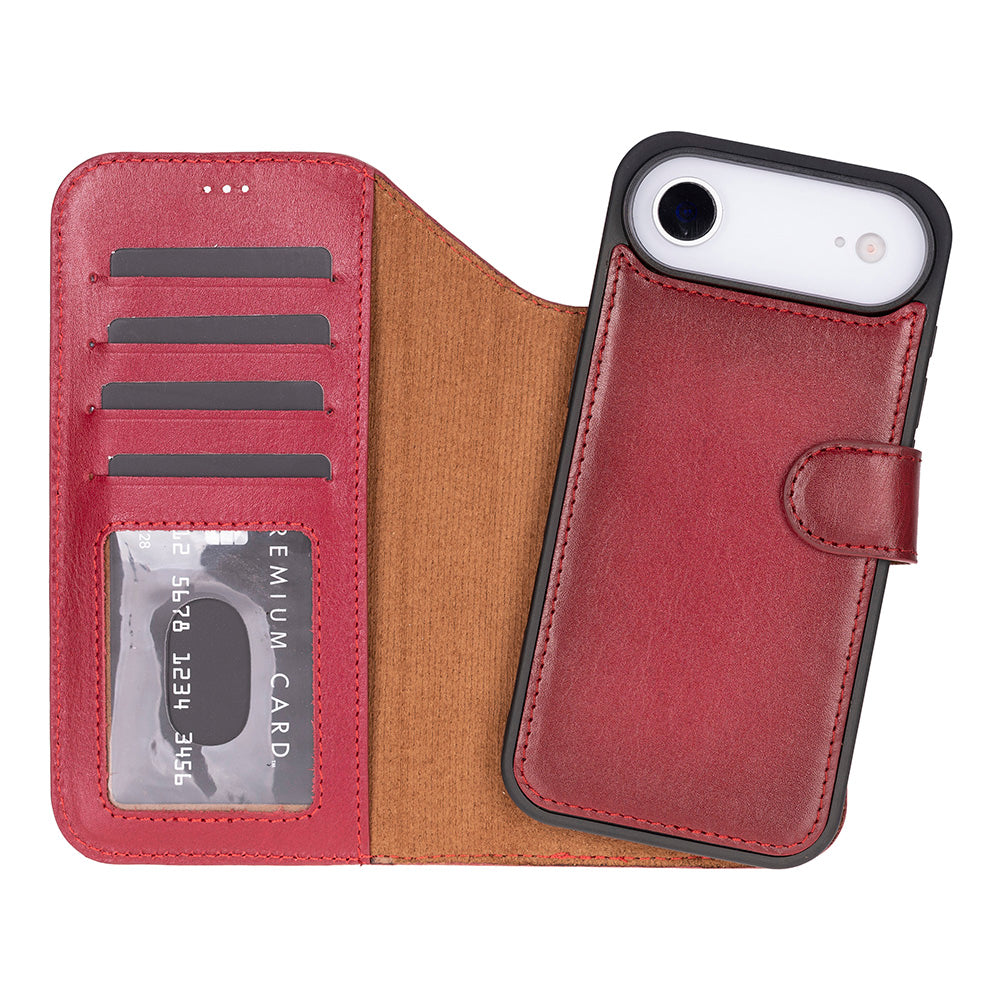 iPhone 17 Air Magic Wallet Echtleder Geldbörsenhülle (Rot, Schwarz, Tan, Rosa, Grau, Blau, Braun,)