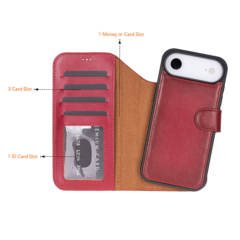 iPhone 17 Air Magic Wallet Echtleder Geldbörsenhülle (Rot, Schwarz, Tan, Rosa, Grau, Blau, Braun,)