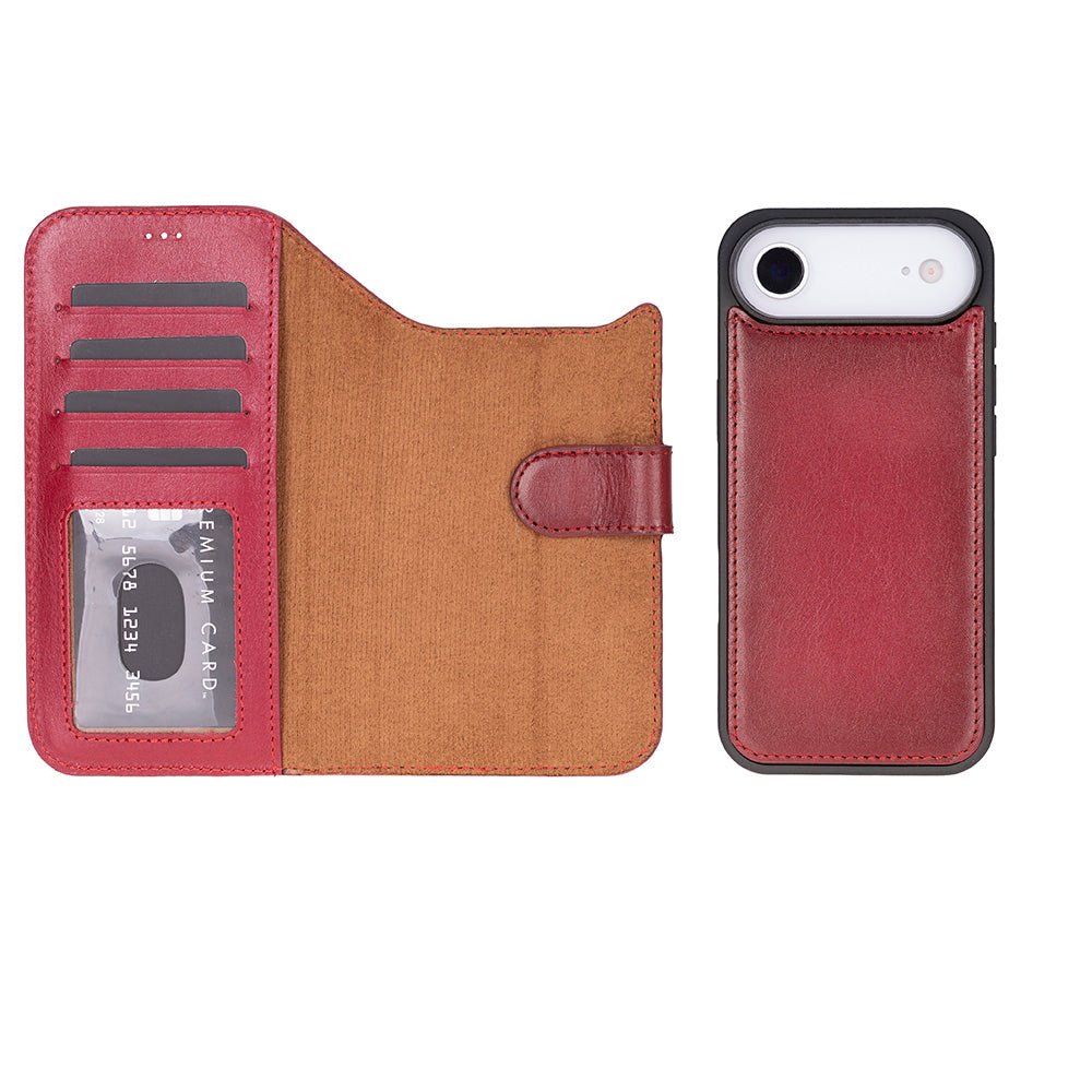 iPhone 17 Air Magic Wallet Echtleder Geldbörsenhülle (Rot, Schwarz, Tan, Rosa, Grau, Blau, Braun,)