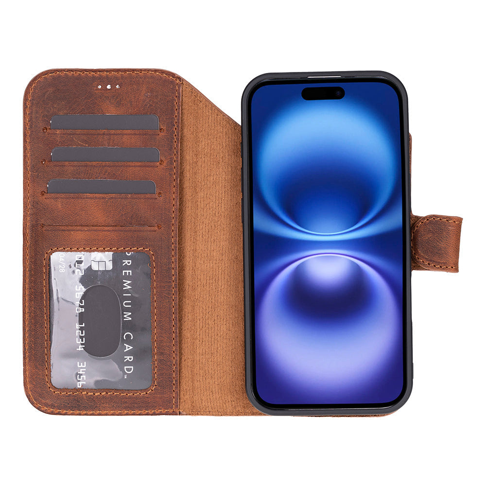 iPhone 17 Air Magic Wallet Echtleder Geldbörsenhülle (Rot, Schwarz, Tan, Rosa, Grau, Blau, Braun,)