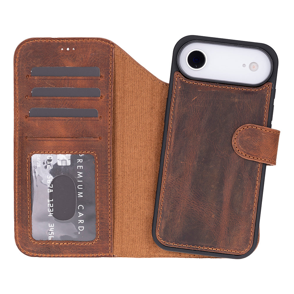 iPhone 17 Air Magic Wallet Echtleder Geldbörsenhülle (Rot, Schwarz, Tan, Rosa, Grau, Blau, Braun,)