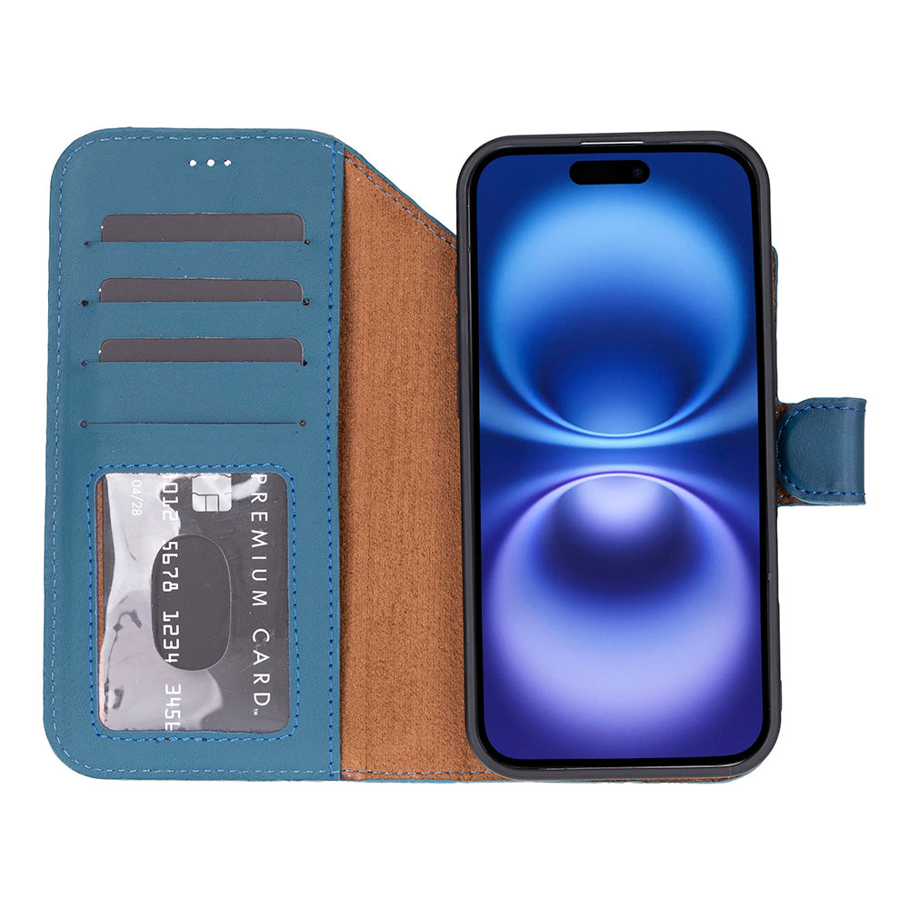 iPhone 17 Air Magic Wallet Echtleder Geldbörsenhülle (Rot, Schwarz, Tan, Rosa, Grau, Blau, Braun,)
