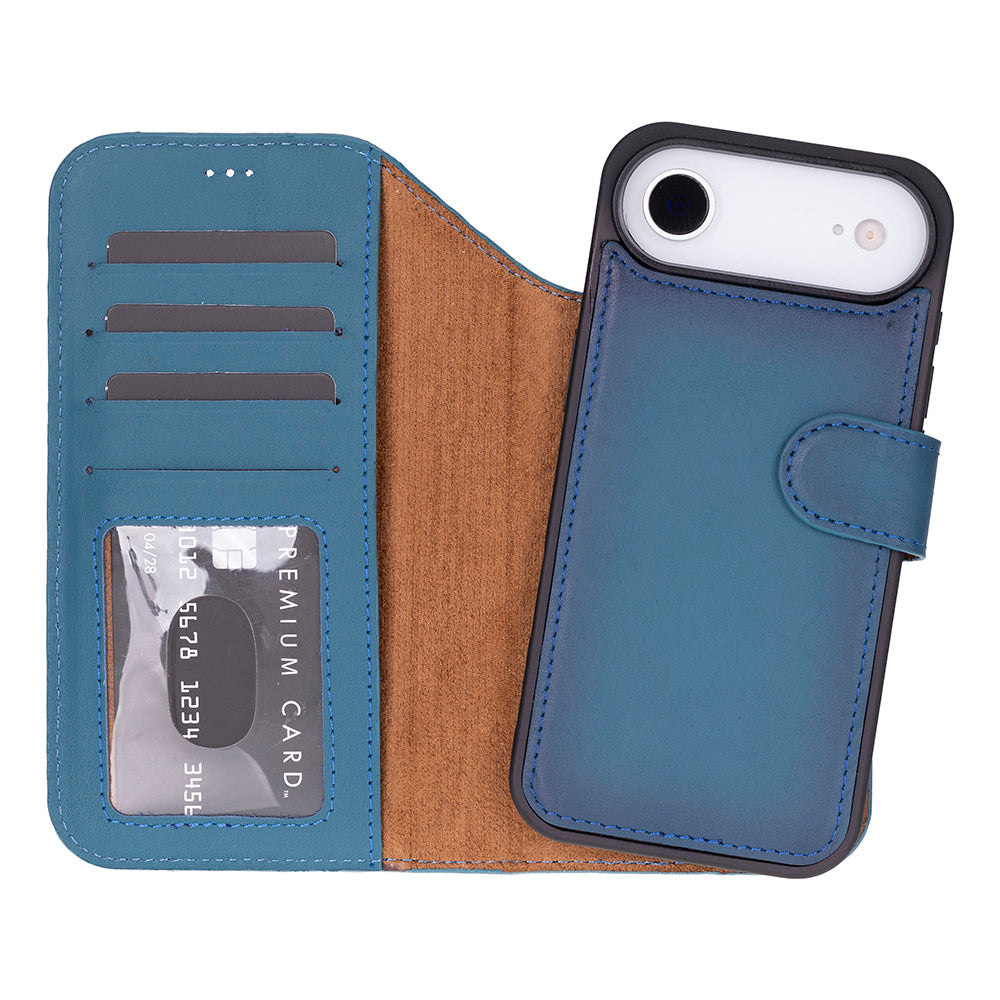 iPhone 17 Air Magic Wallet Echtleder Geldbörsenhülle (Rot, Schwarz, Tan, Rosa, Grau, Blau, Braun,)