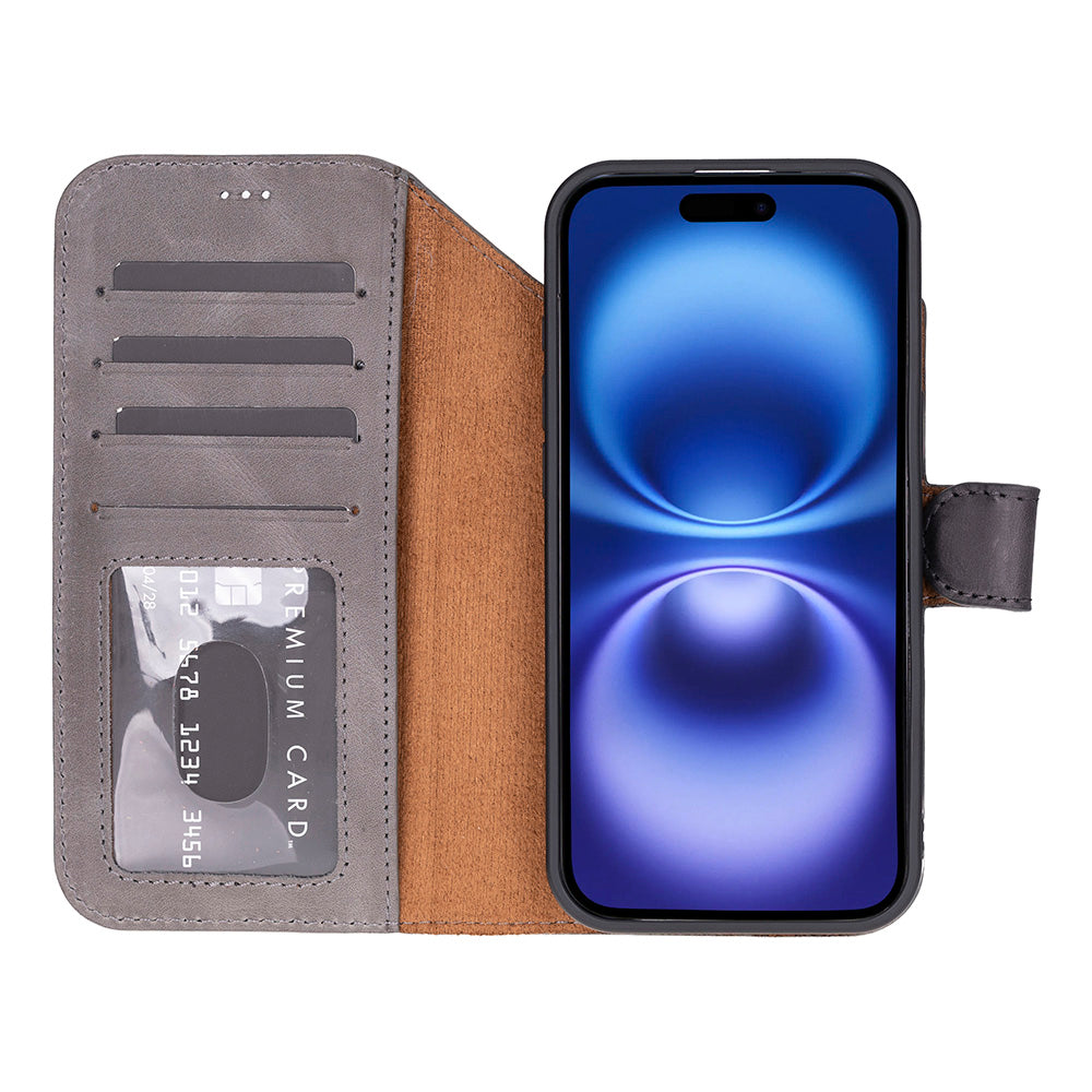 iPhone 17 Air Magic Wallet Echtleder Geldbörsenhülle (Rot, Schwarz, Tan, Rosa, Grau, Blau, Braun,)