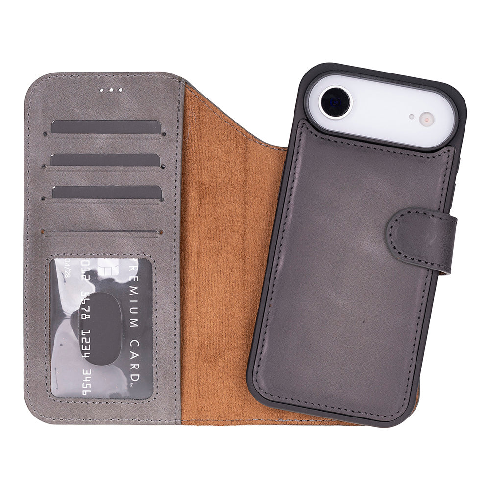iPhone 17 Air Magic Wallet Echtleder Geldbörsenhülle (Rot, Schwarz, Tan, Rosa, Grau, Blau, Braun,)