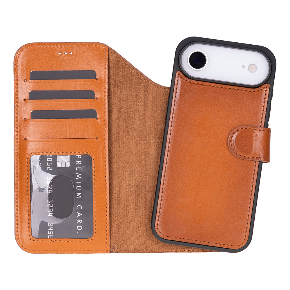 iPhone 17 Air Magic Wallet Echtleder Geldbörsenhülle (Rot, Schwarz, Tan, Rosa, Grau, Blau, Braun,)