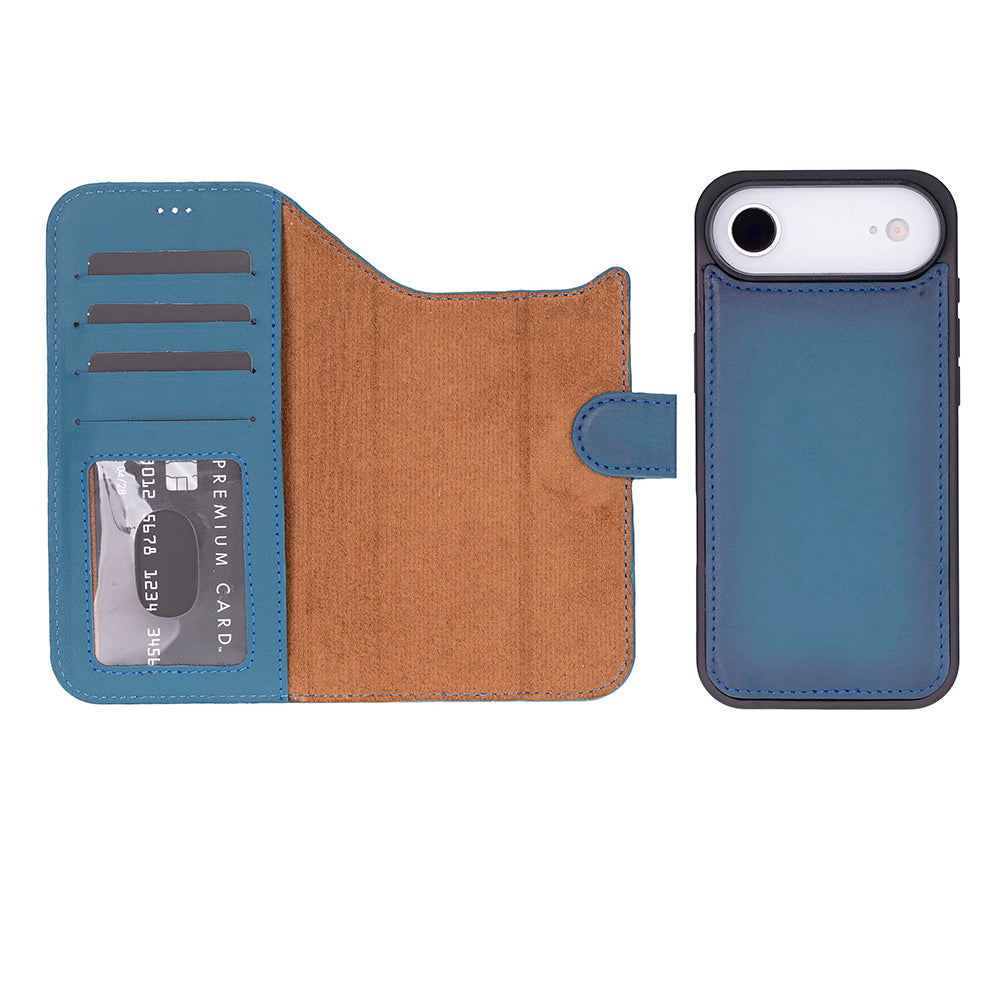 iPhone 17 Air Magic Wallet Echtleder Geldbörsenhülle (Rot, Schwarz, Tan, Rosa, Grau, Blau, Braun,)