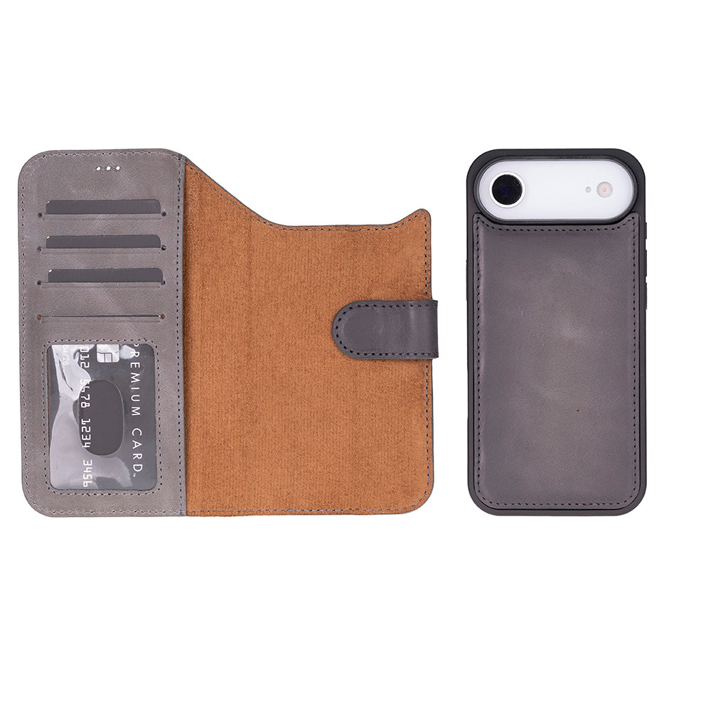 iPhone 17 Air Magic Wallet Echtleder Geldbörsenhülle (Rot, Schwarz, Tan, Rosa, Grau, Blau, Braun,)