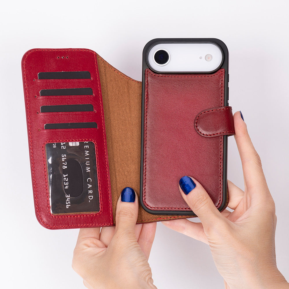 iPhone 17 Air Magic Wallet Echtleder Geldbörsenhülle (Rot, Schwarz, Tan, Rosa, Grau, Blau, Braun,)