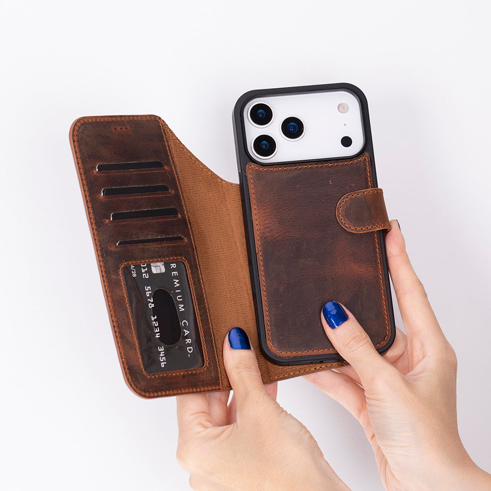 iPhone 17 Pro (6.3") Magic Wallet Echtleder Geldbörsenhülle