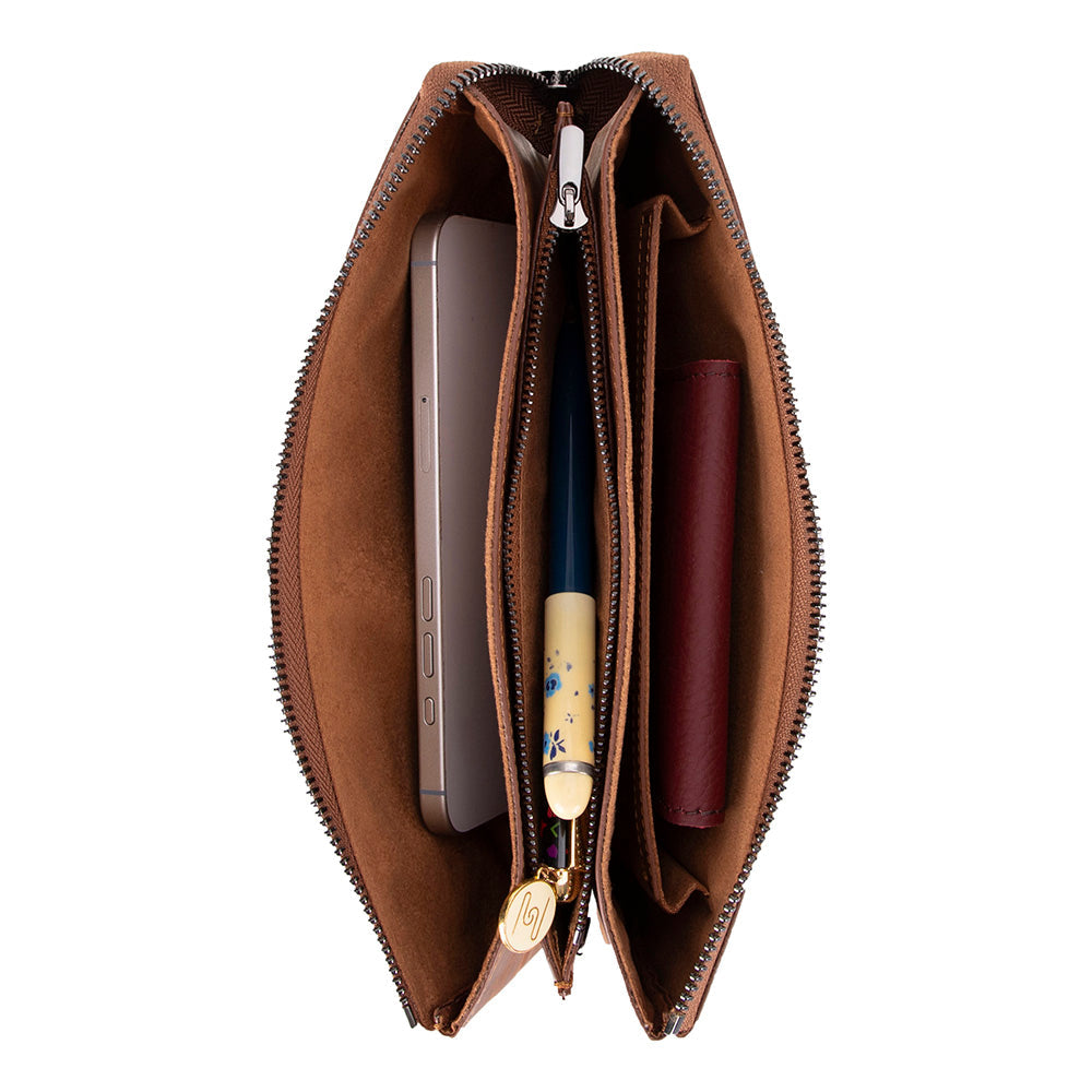 Majeste – Damen Leder Tasche (Mit Handgelenkschlaufe und Mehrfachfächern)