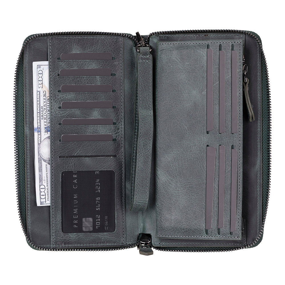 Aristo – Leder Geldbörse mit Handyfach (12 Kartenfaecher, Magnetisch, Handgelenksschlaufe)