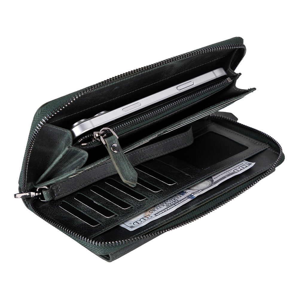 Aristo – Leder Geldbörse mit Handyfach (12 Kartenfaecher, Magnetisch, Handgelenksschlaufe)