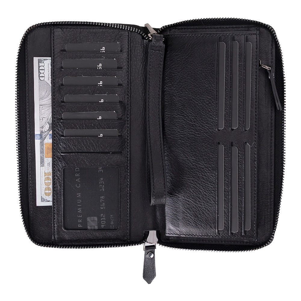 Aristo – Leder Geldbörse mit Handyfach (12 Kartenfaecher, Magnetisch, Handgelenksschlaufe)