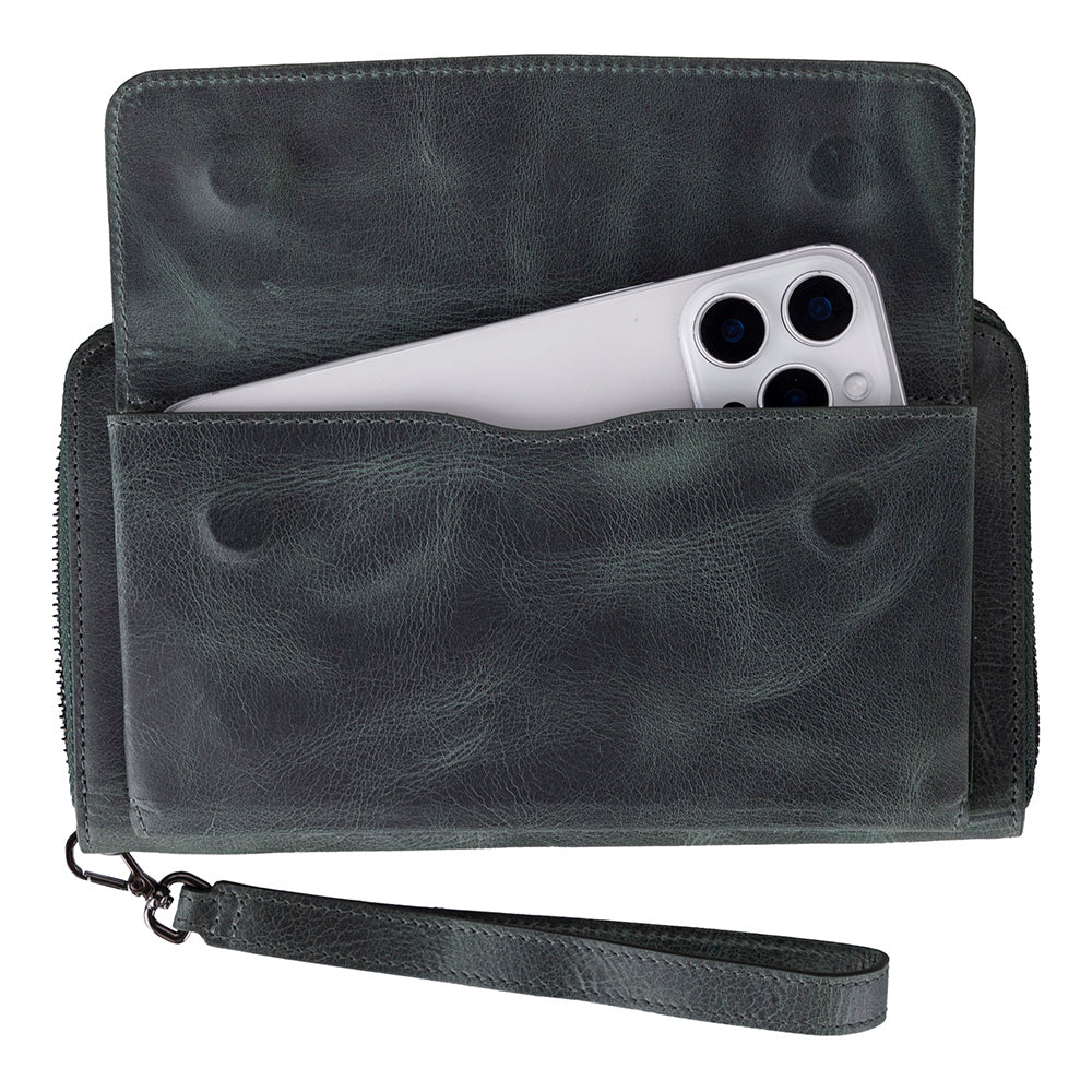 Aristo – Leder Geldbörse mit Handyfach (12 Kartenfaecher, Magnetisch, Handgelenksschlaufe)