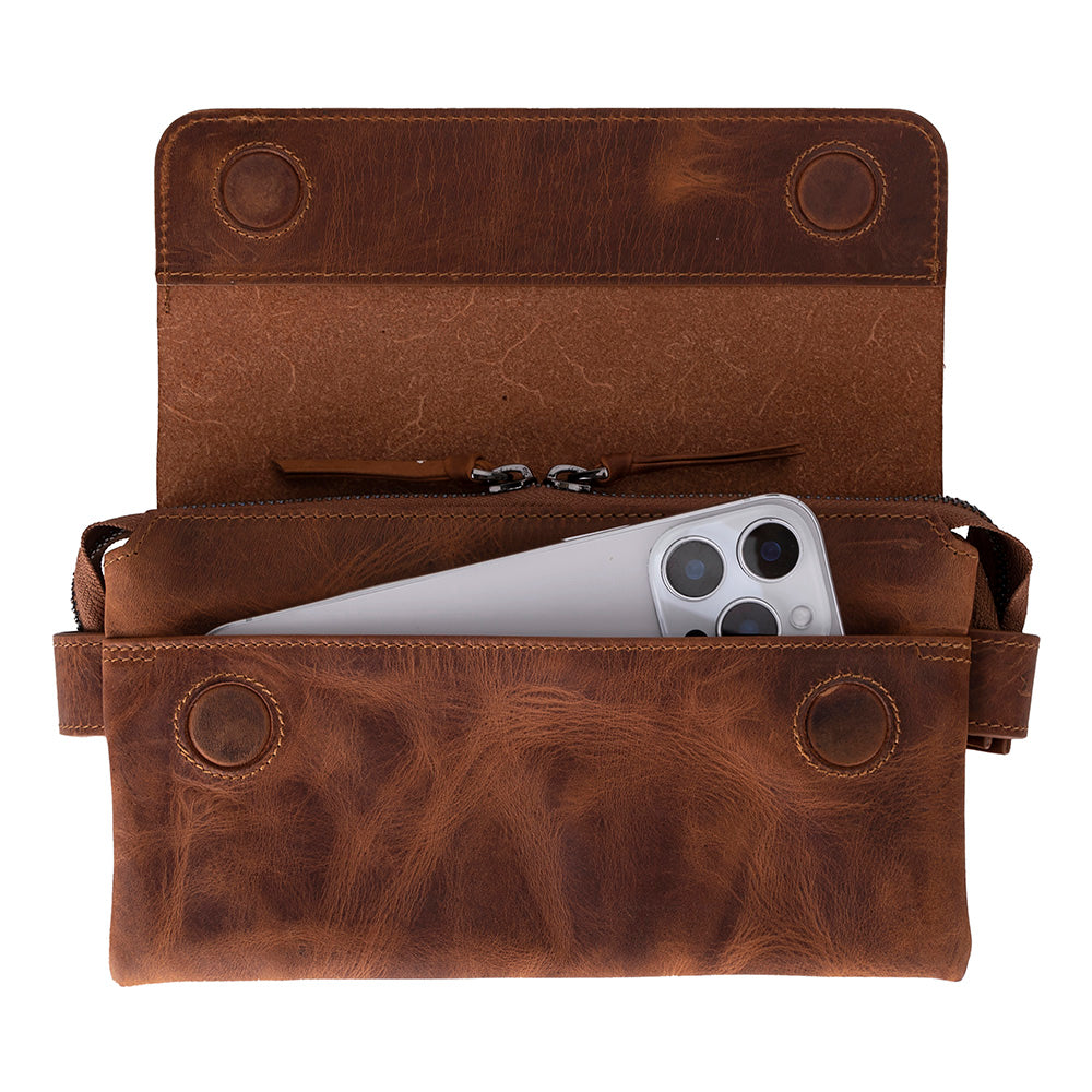 Prestige Damen Leder Tasche mit Handgelenkschlaufe (Magnetverschluss, Reissverschlussfächer)