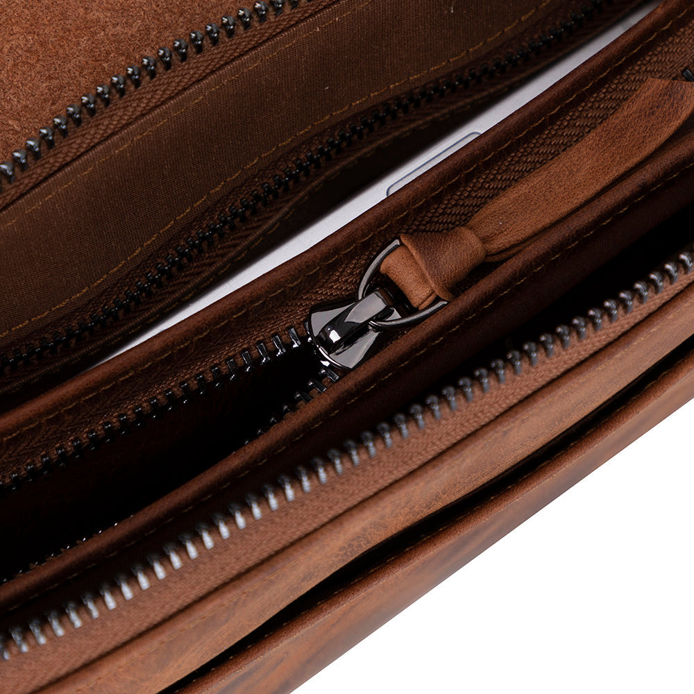 Prestige Damen Leder Tasche mit Handgelenkschlaufe (Magnetverschluss, Reissverschlussfächer)