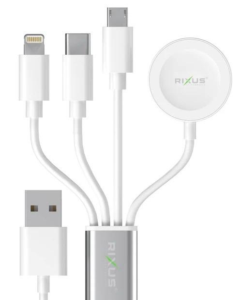 Rixus RXU843 4-in-1-Ladekabel - Schnelles und sicheres Laden für USB-C, Micro-USB, Lightning und Smartwatches