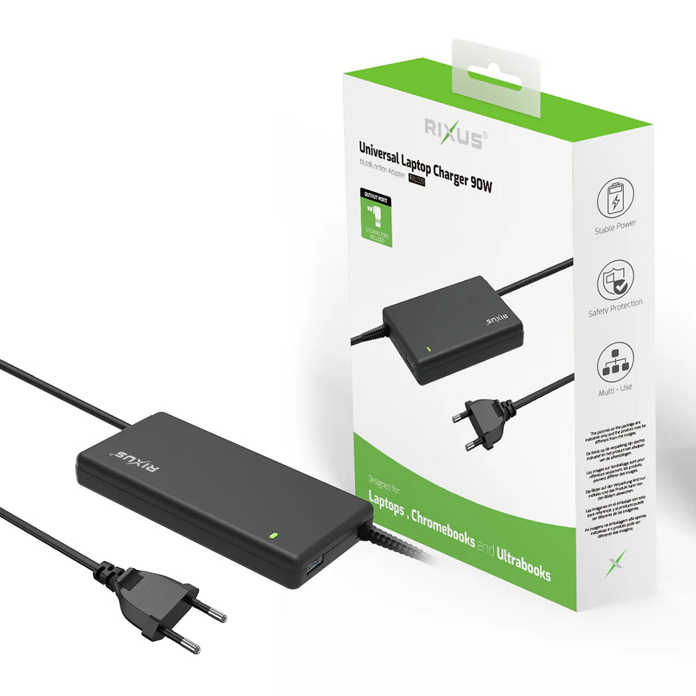 Rixus RXLC09 Universal Laptop Ladegerät 90W mit 12 Wechselsteckern – Schwarz