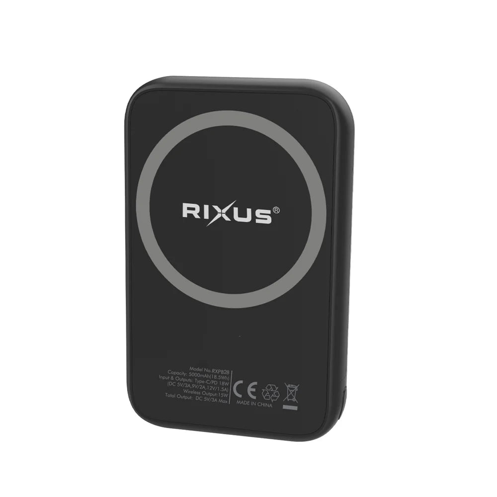 Rixus RXPB28 5000 mAh Magnetische Kabellose Powerbank – Type-C + Fingerring
