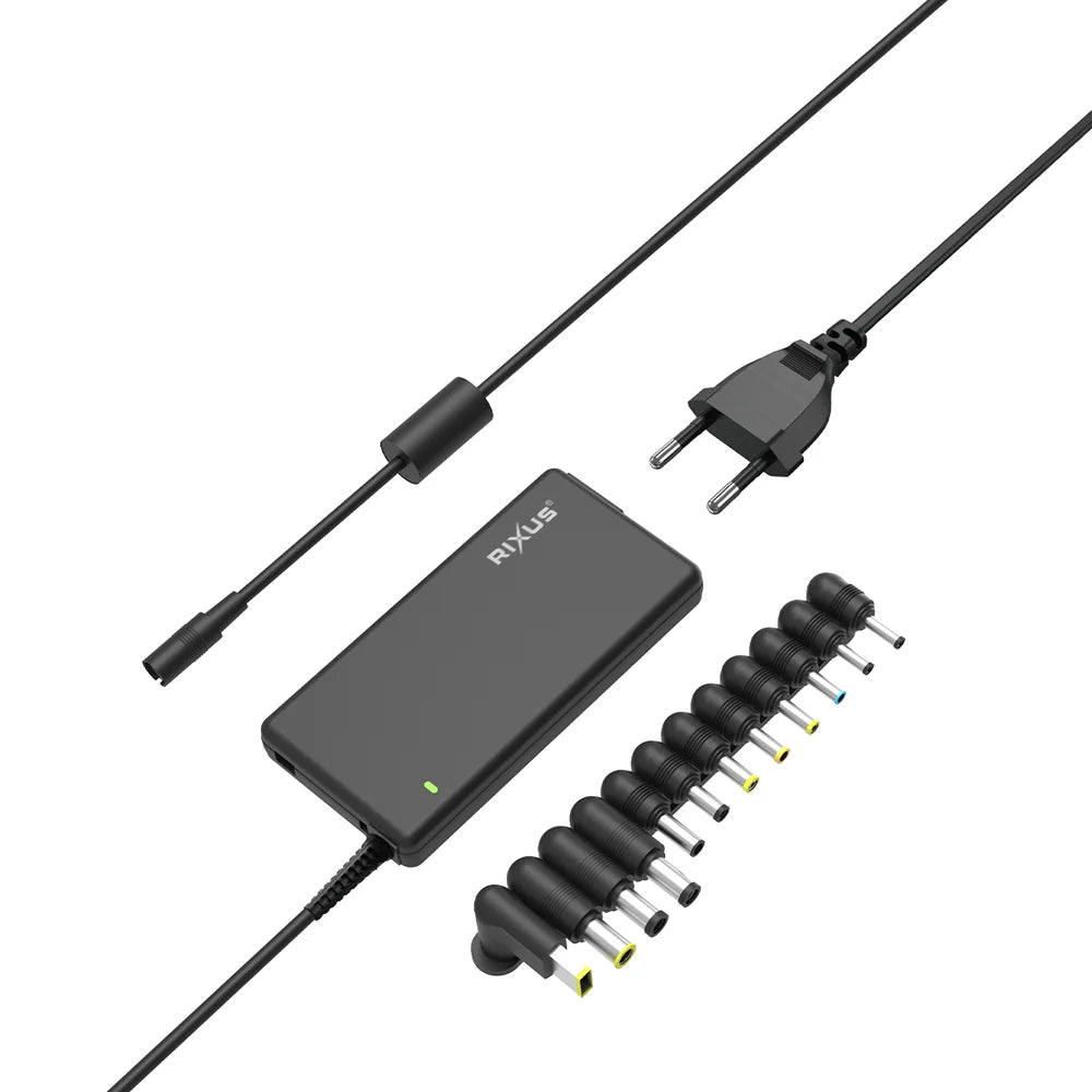 Rixus RXLC09 Universal Laptop Ladegerät 90W mit 12 Wechselsteckern – Schwarz