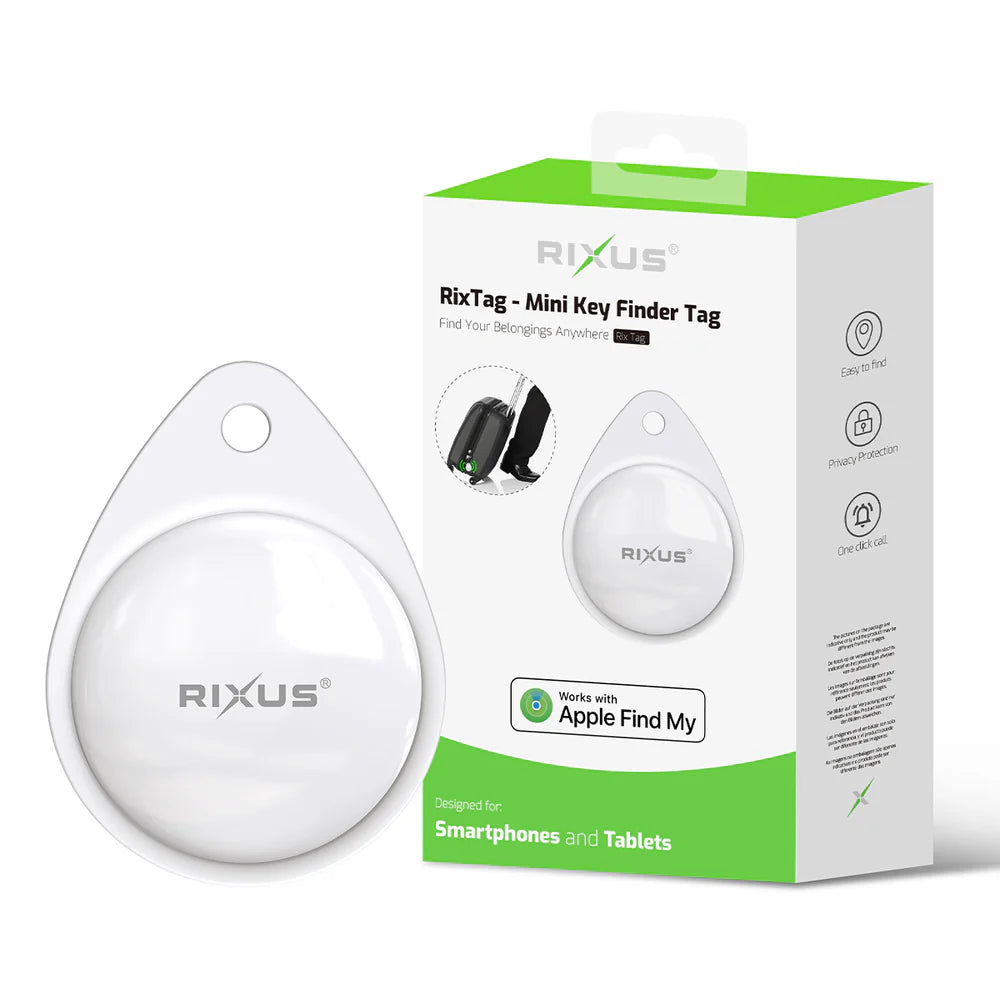 Rixus RixTag – Apple MFi-zertifizierter Tracker mit Apple Find My (Nur iOS) – Weiß