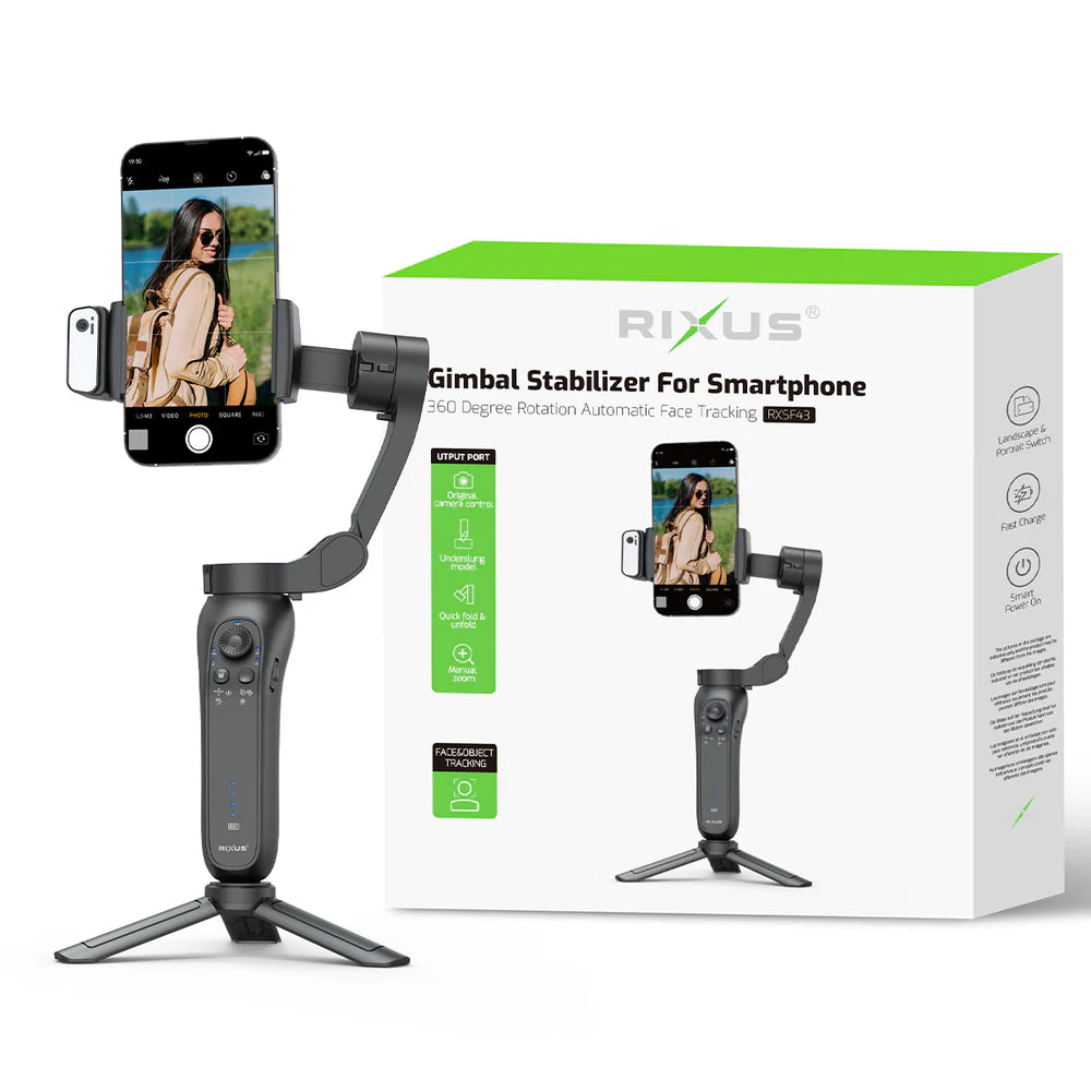 Rixus RXSF43 Gimbal-Stabilisator mit AI-Gesichtserkennung – für Vlogs, TikTok & Live-Streams