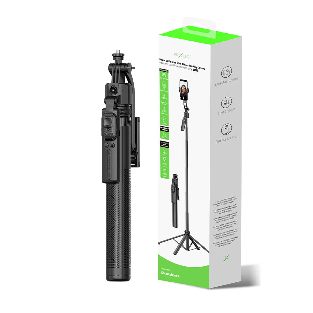 Rixus RXSF55 Selfie-Stick mit KI-Gesichtserkennung – Schwarz