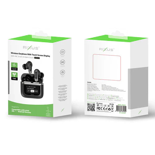 Rixus RXBH23 Wireless Travel Pro Kopfhoerer – Ladecase mit Touchscreen Schwarz