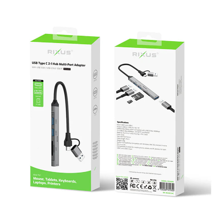 Rixus RXHU05 USB Typ C 2-in-1 Multi-Port Adapter