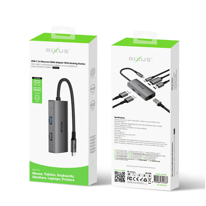 Rixus RXHU10 ist ein vielseitiger USB-C-Docking-Adapter Grau