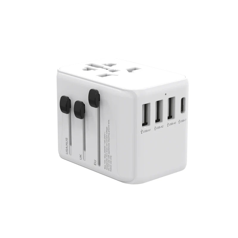 Rixus Universeller Reiseadapter Travel Reise Adapter USB-A & USB-C PD für 150+ Länder – Weiss