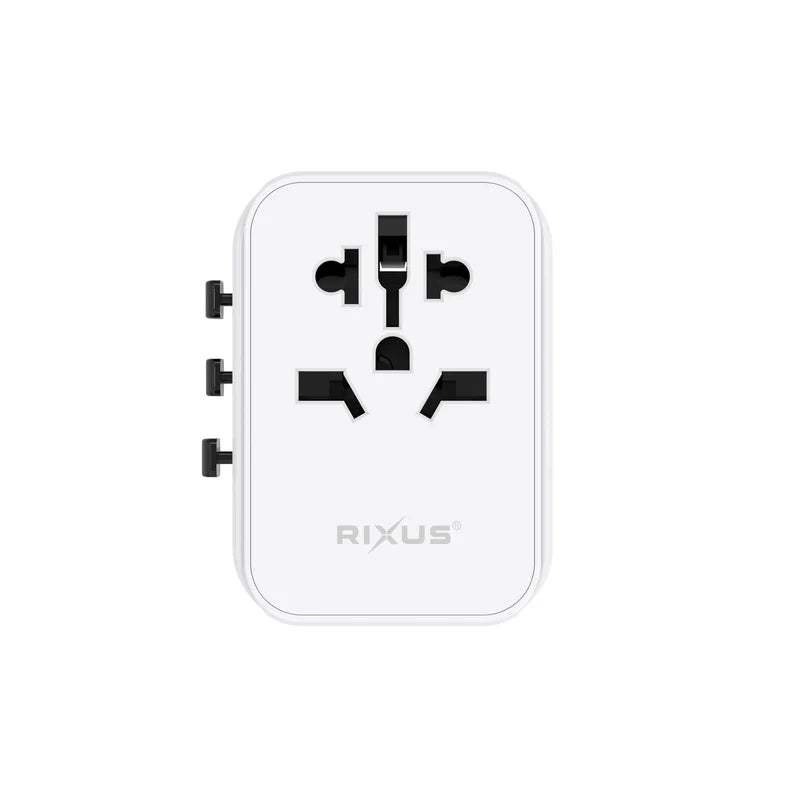 Rixus Universeller Reiseadapter Travel Reise Adapter USB-A & USB-C PD für 150+ Länder – Weiss