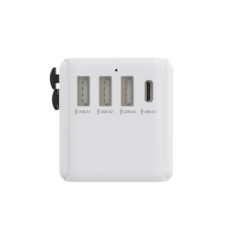 Rixus Universeller Reiseadapter Travel Reise Adapter USB-A & USB-C PD für 150+ Länder – Weiss