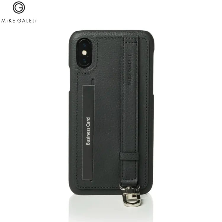 Mike Galeli - iPhone Xs / X Echtleder Hülle Back Case mit Handschlaufe und Kartenfach- Schwarz