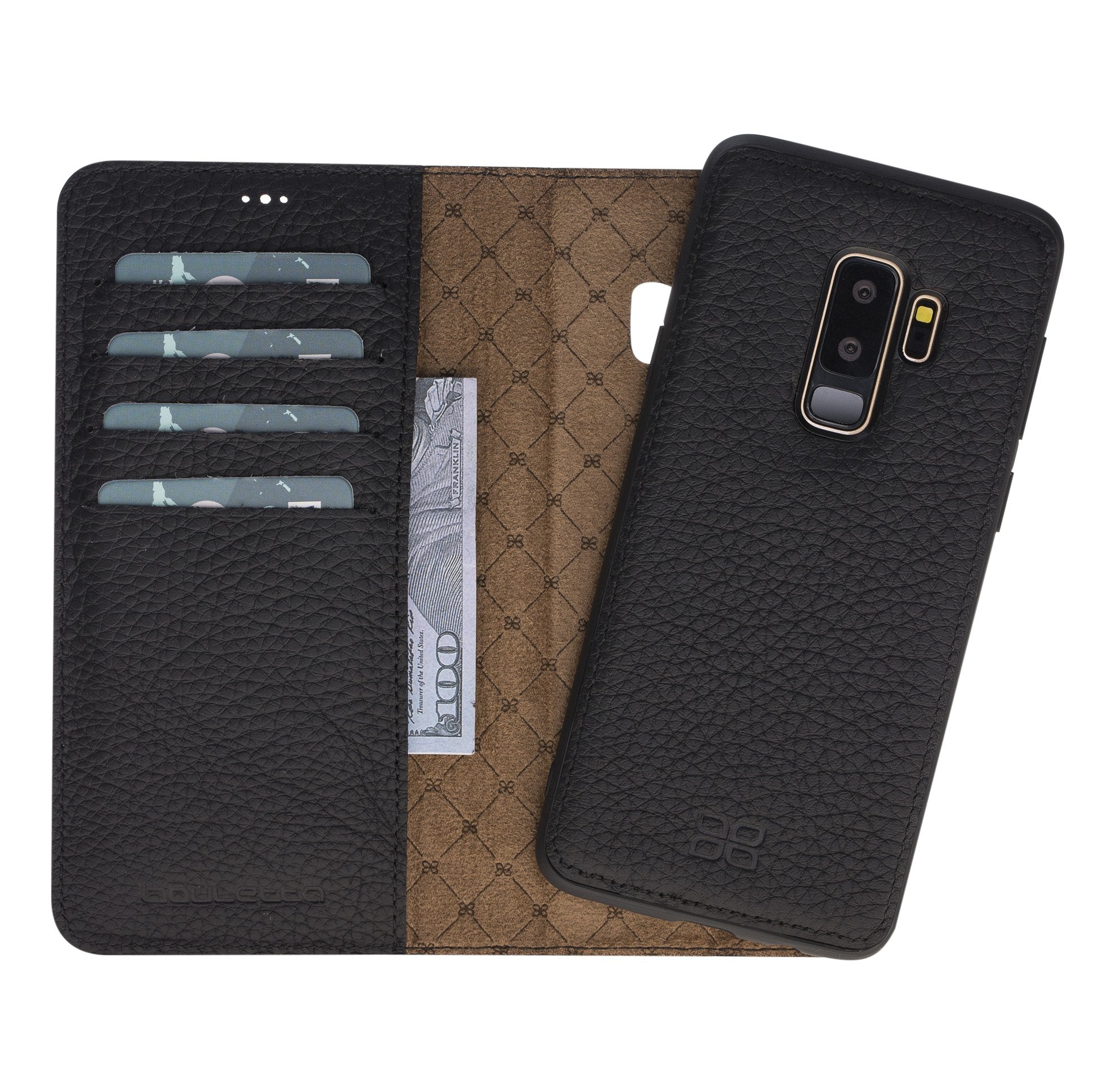 Magnetische abnehmbare Leder Geldbörse für Samsung Galaxy S9 Plus - Schwarz