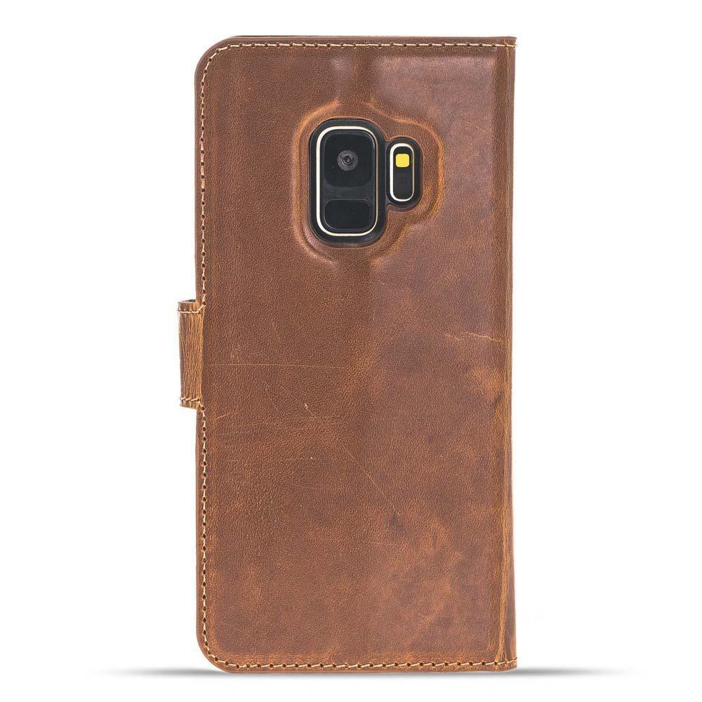Magnetische Abnehmbare Leder Mappen Kasten für Samsung Galaxy S9 in Vegetal Tan