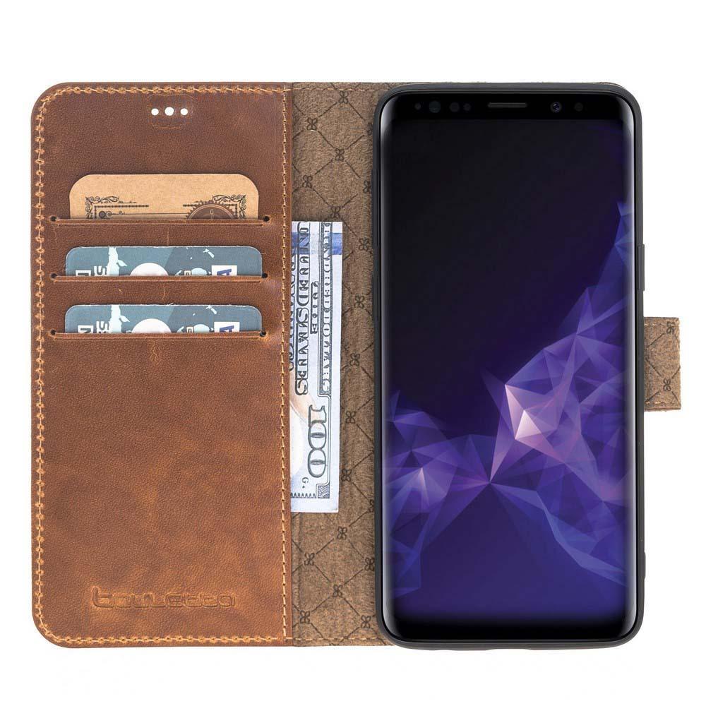 Magnetische Abnehmbare Leder Mappen Kasten für Samsung Galaxy S9 in Vegetal Tan