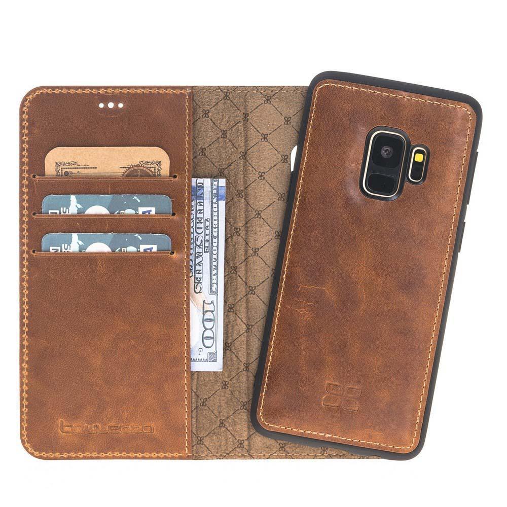 Magnetische Abnehmbare Leder Mappen Kasten für Samsung Galaxy S9 in Vegetal Tan