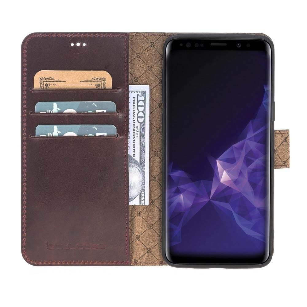Magnetische Abnehmbare Leder Mappen Kasten für Samsung Galaxy S9 in Vegetal Bordeaux