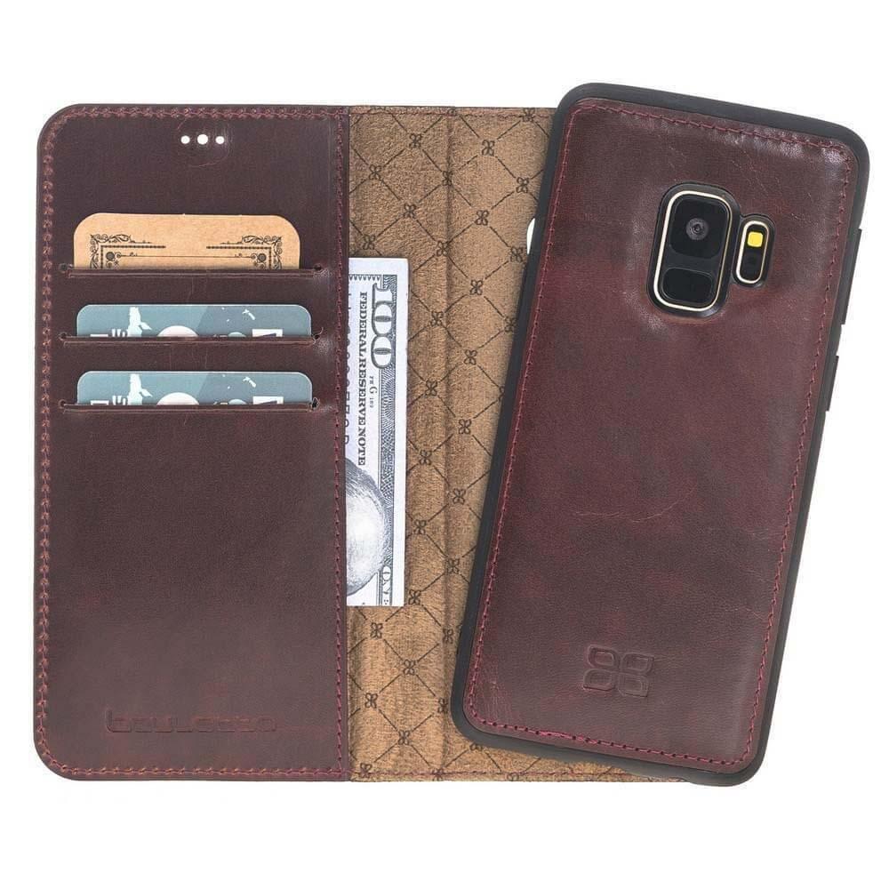 Magnetische Abnehmbare Leder Mappen Kasten für Samsung Galaxy S9 in Vegetal Bordeaux