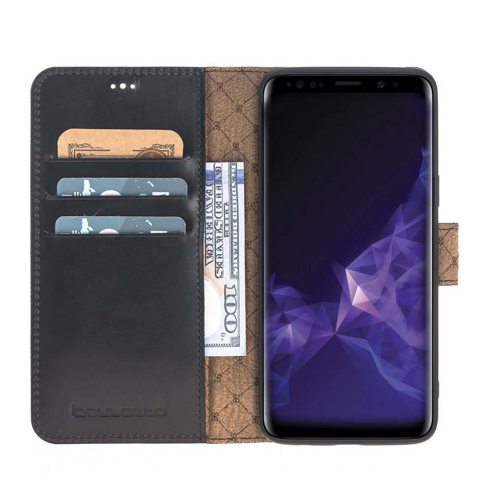 Magnetische Abnehmbare Leder Mappen Kasten für Samsung Galaxy S9 in Vegetal Schwarz