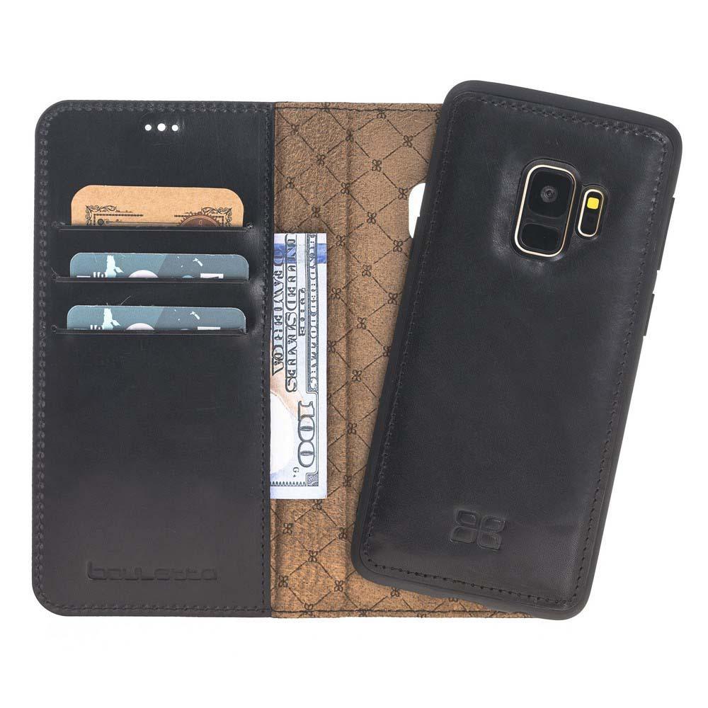 Magnetische Abnehmbare Leder Mappen Kasten für Samsung Galaxy S9 in Vegetal Schwarz