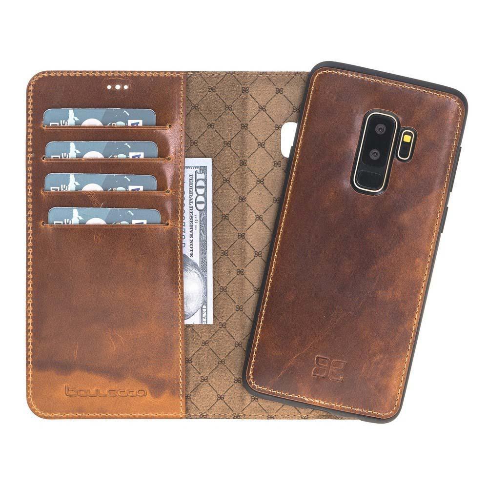 Magnetische Abnehmbare Leder Mappen Kasten für Samsung Galaxy S9 PLUS in Vegetal Tan