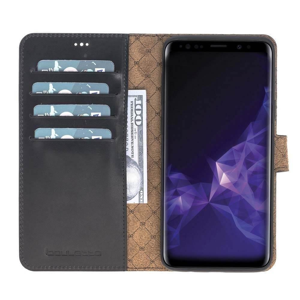 Magnetische Abnehmbare Leder Mappen Kasten für Samsung Galaxy S9 PLUS in Vegetal Schwarz