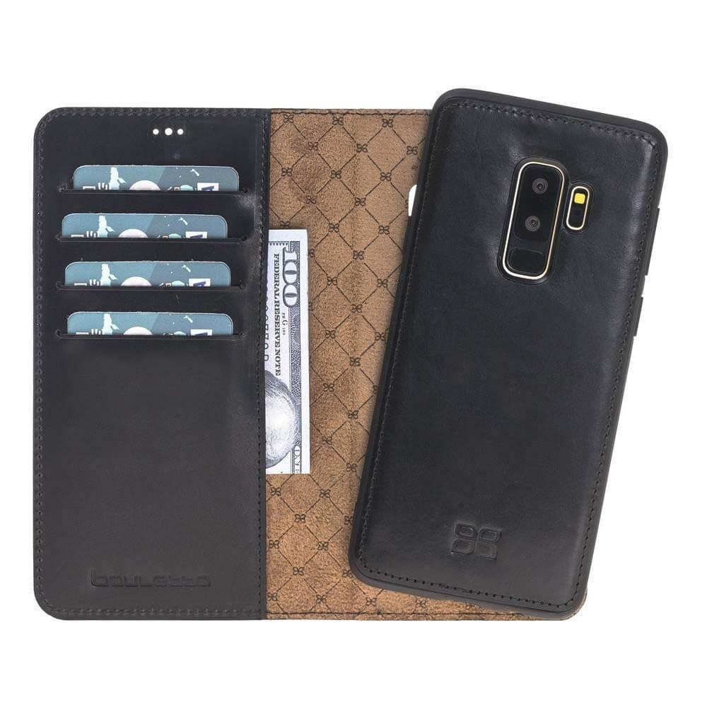 Magnetische Abnehmbare Leder Mappen Kasten für Samsung Galaxy S9 PLUS in Vegetal Schwarz