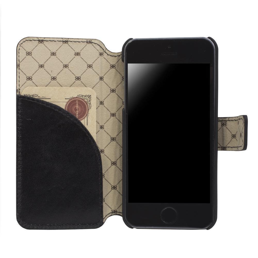 Mappen Kasten für Apple iPhone 5 / 5S / SE Saffiano Schwarz