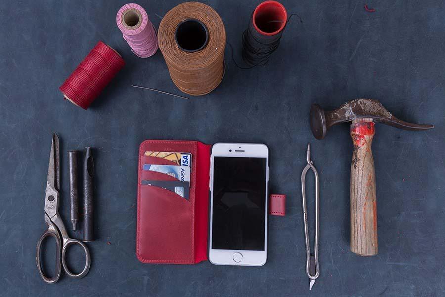 Mappen Kasten für Apple iPhone 6 Plus / 6S plus Saffiano Rot